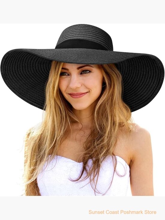 Wide Brim Straw Sun Hat Foldable Roll-Up UPF 50+ Beach Vacation main image 4